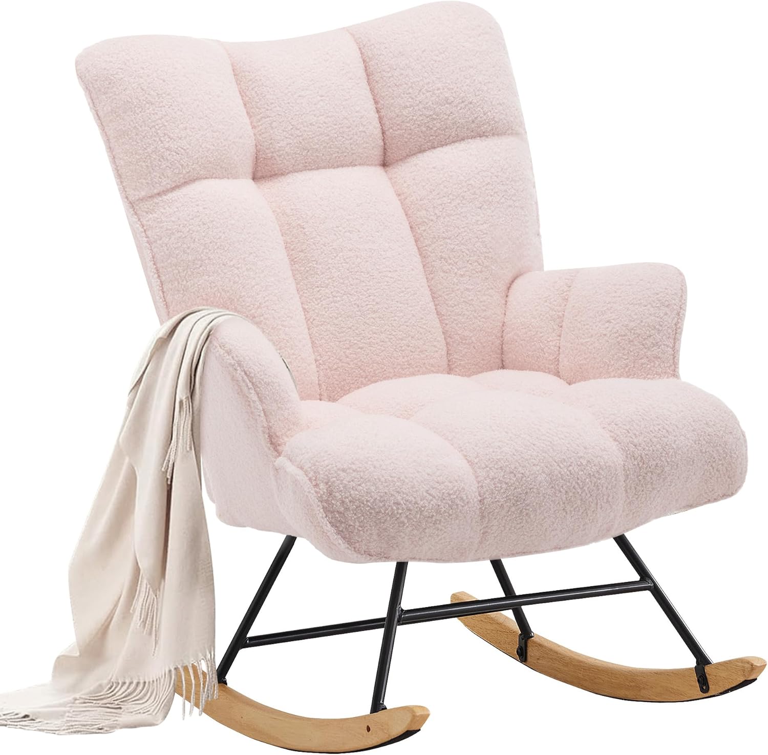 Pink Teddy Nursery Rocking Chair - Soft Fleece Fabric, Ergonomic & Adjustable, Indoor Use Only