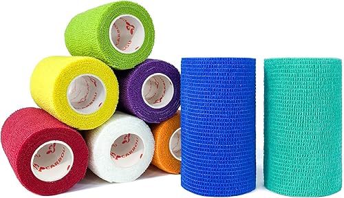 Paquete de 8 vendajes autoadhesivos de 4 pulgadas x 5 yardas, varios colores, vendaje elástico cohesivo atlético para envoltura veterinaria,