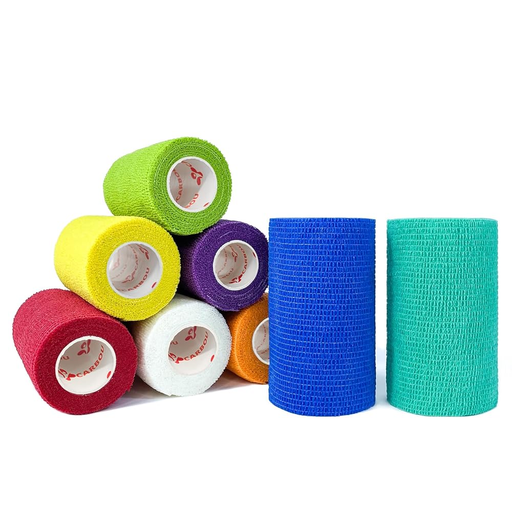 [8 Pack-4 x5Yards] Assorted Color- Self Adhesive Bandages Wrap, Athletic Elastic Cohesive Bandage for Vet Wrap, Sports Injury, Strain, Knee&Wrist, Ankle Sprains. First Aid Non-Woven Bandages