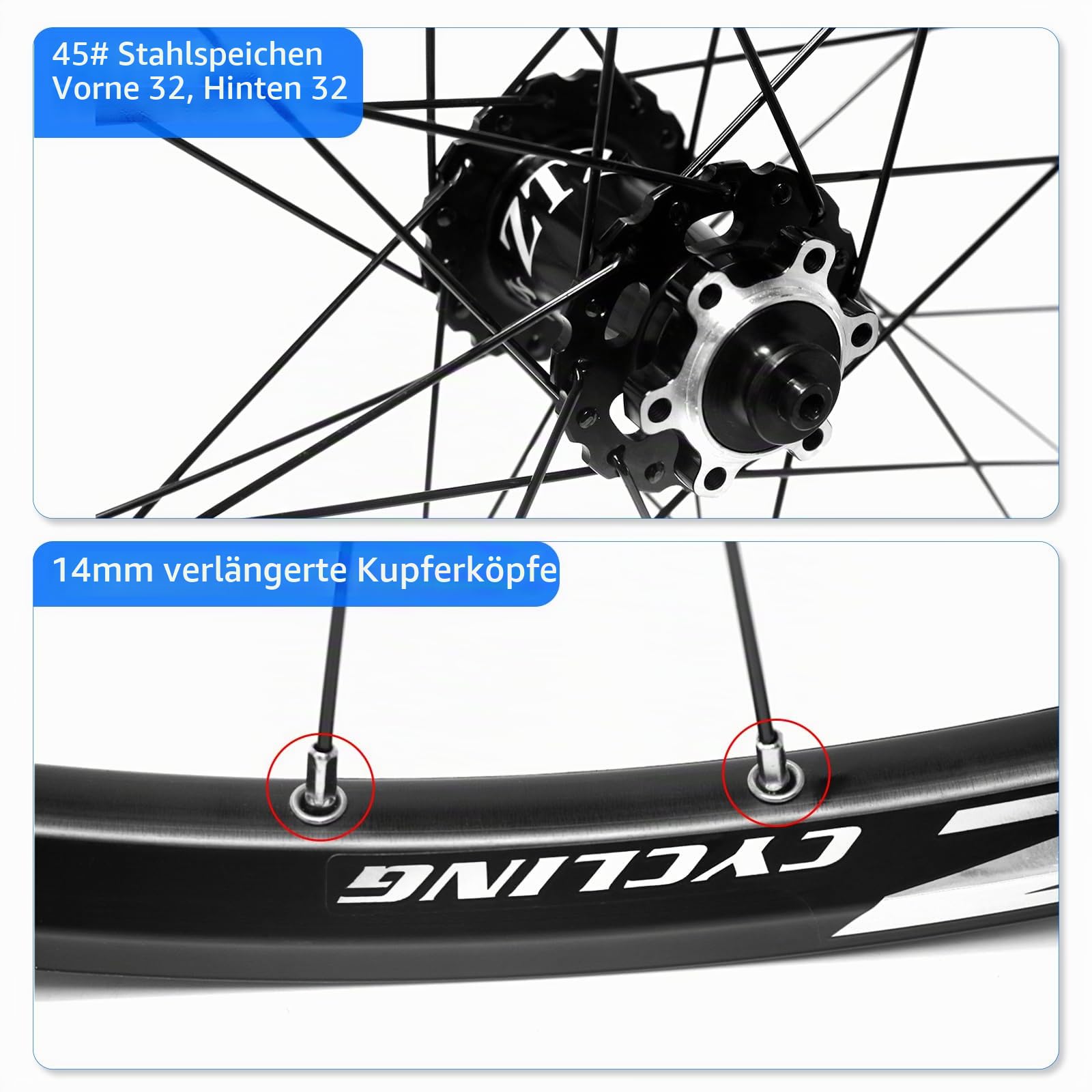 Mountain Bike Wheelset, Ultralight Aluminum Alloy Rim, 32H High Strength Bicycle Wheels, Quick Release Disc Brake, MTB Wheel Set, Compatible with 7-12 Speed Cassette
