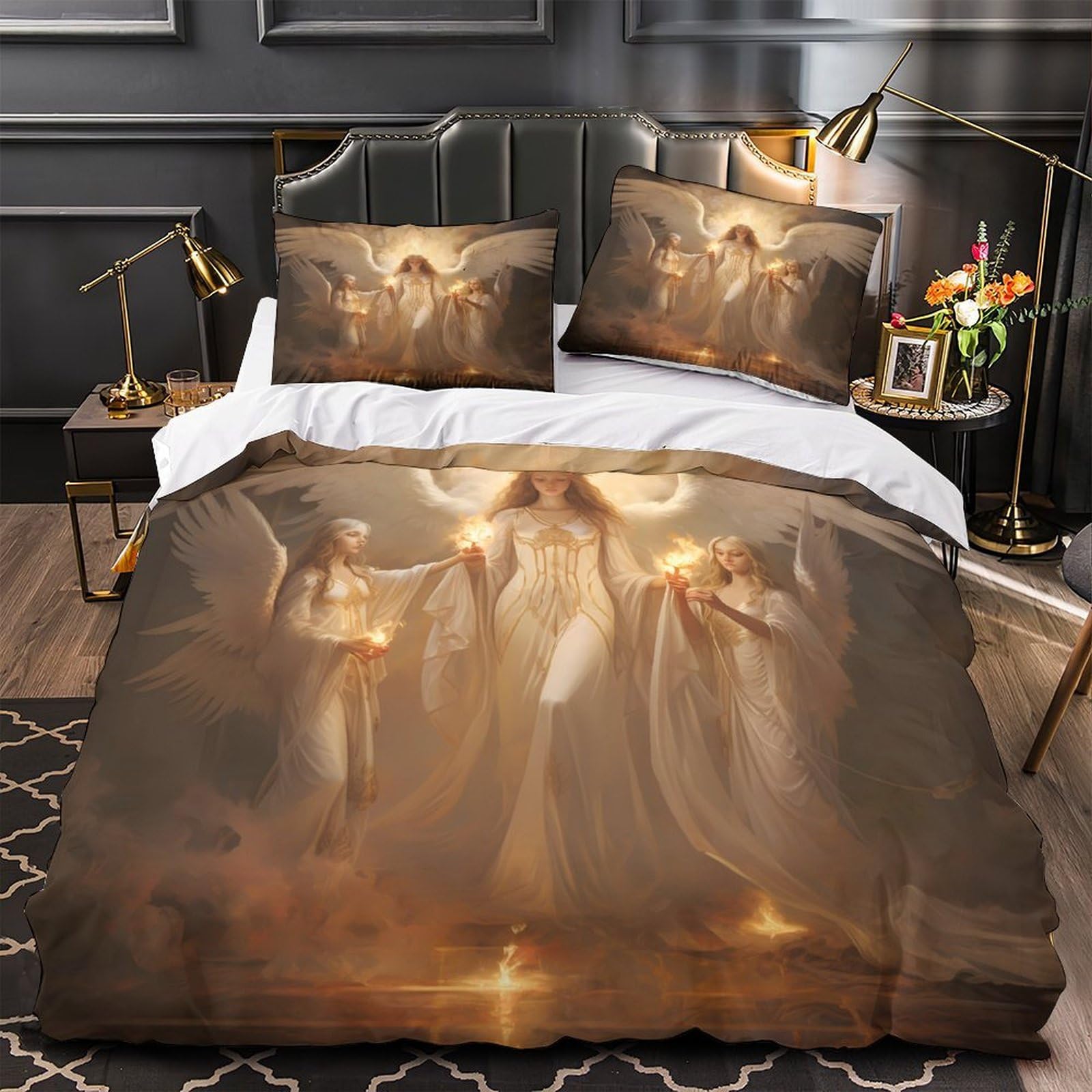 Housse de couette 3D et parure de lit ultra douce anti-plis pour lit double 200x200