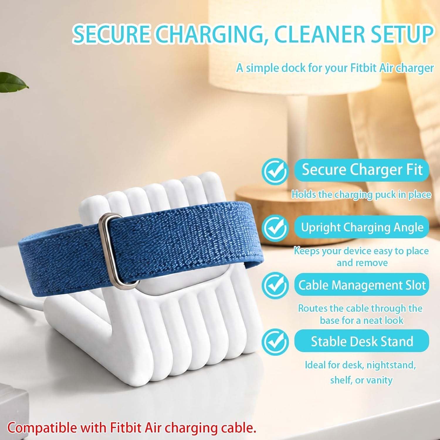 Charging Dock Stand for Google Fitbit Air,Desktop Cable Management Holder,Compact Nightstand Cradle for Charging Cable,Desk Organizer Base,White-Striped image 2