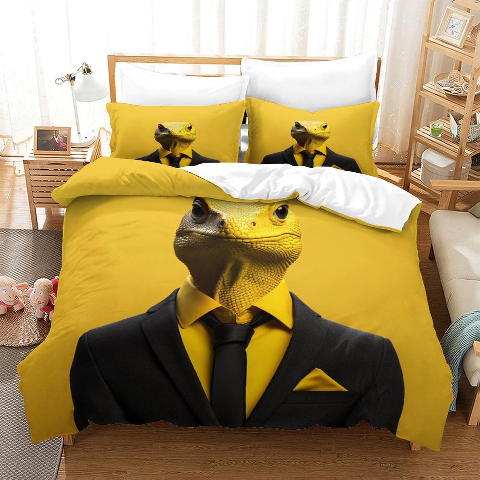 P1S9U7W5Y 3D Printed Suit Frog Duvet Cover Set 3pcs Microfiber Suit Frog Bedding Set Double