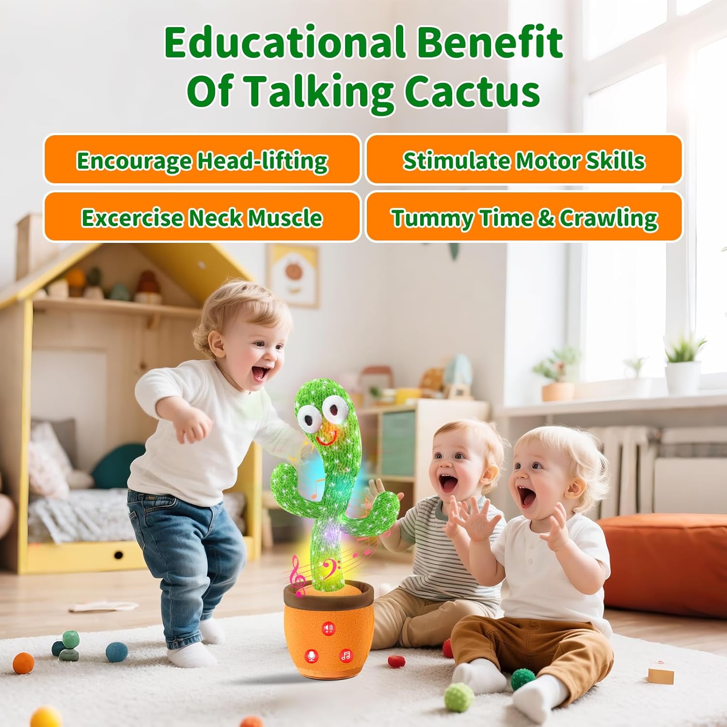 Rechargeable Dancing Talking Cactus Baby Toys for Toddlers Boys Girls, Singing Mimicking Recording Toy Repeats What You Say, Musical Interactive Kids Gift with English Songs