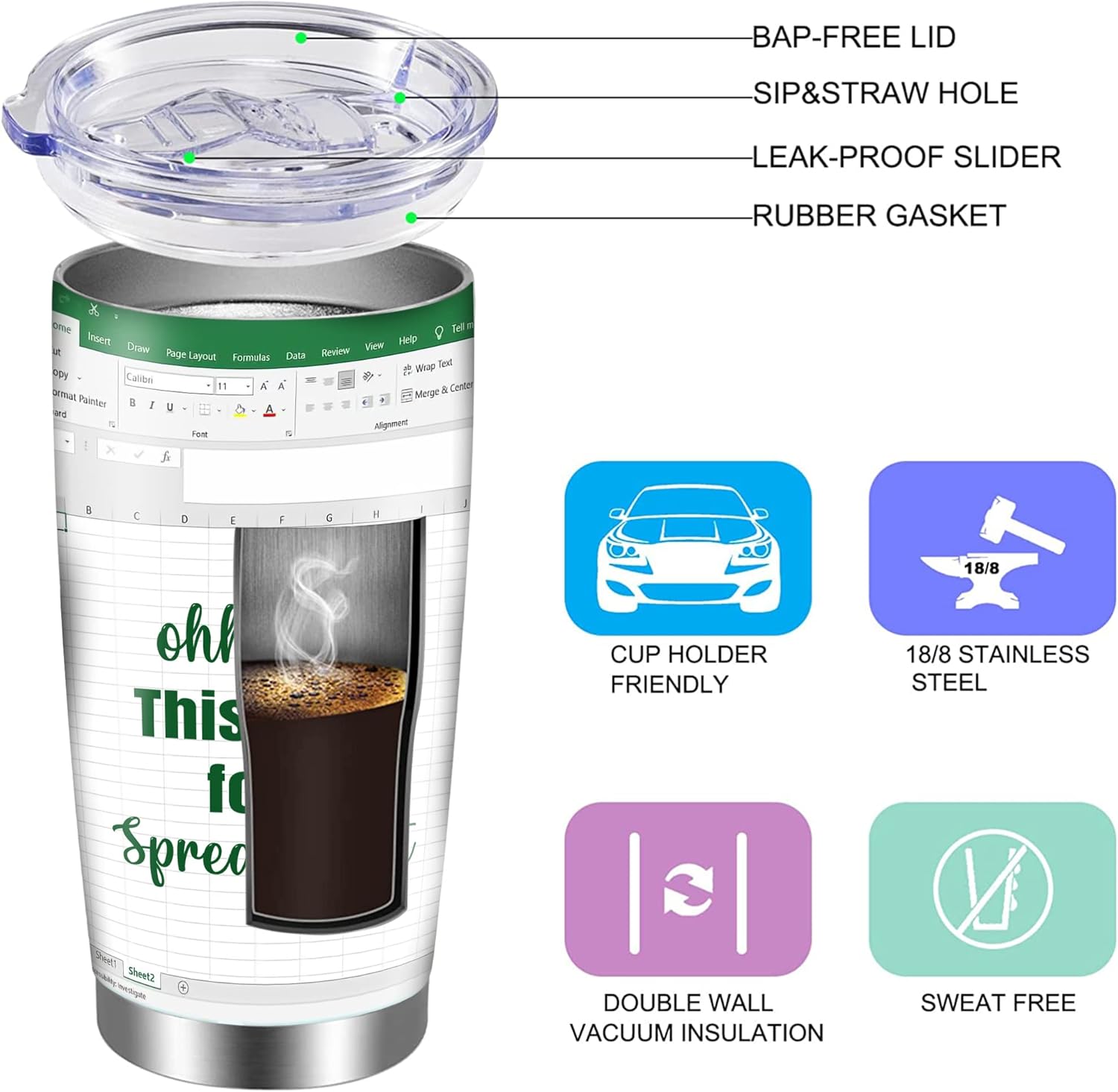 Accountant Gifts Spreadsheet Tumbler, Ohh This Calls for A Spreadsheet for Boss 20oz, Accountant Gifts Coffee Mug for Birthday Christmas - Image 3