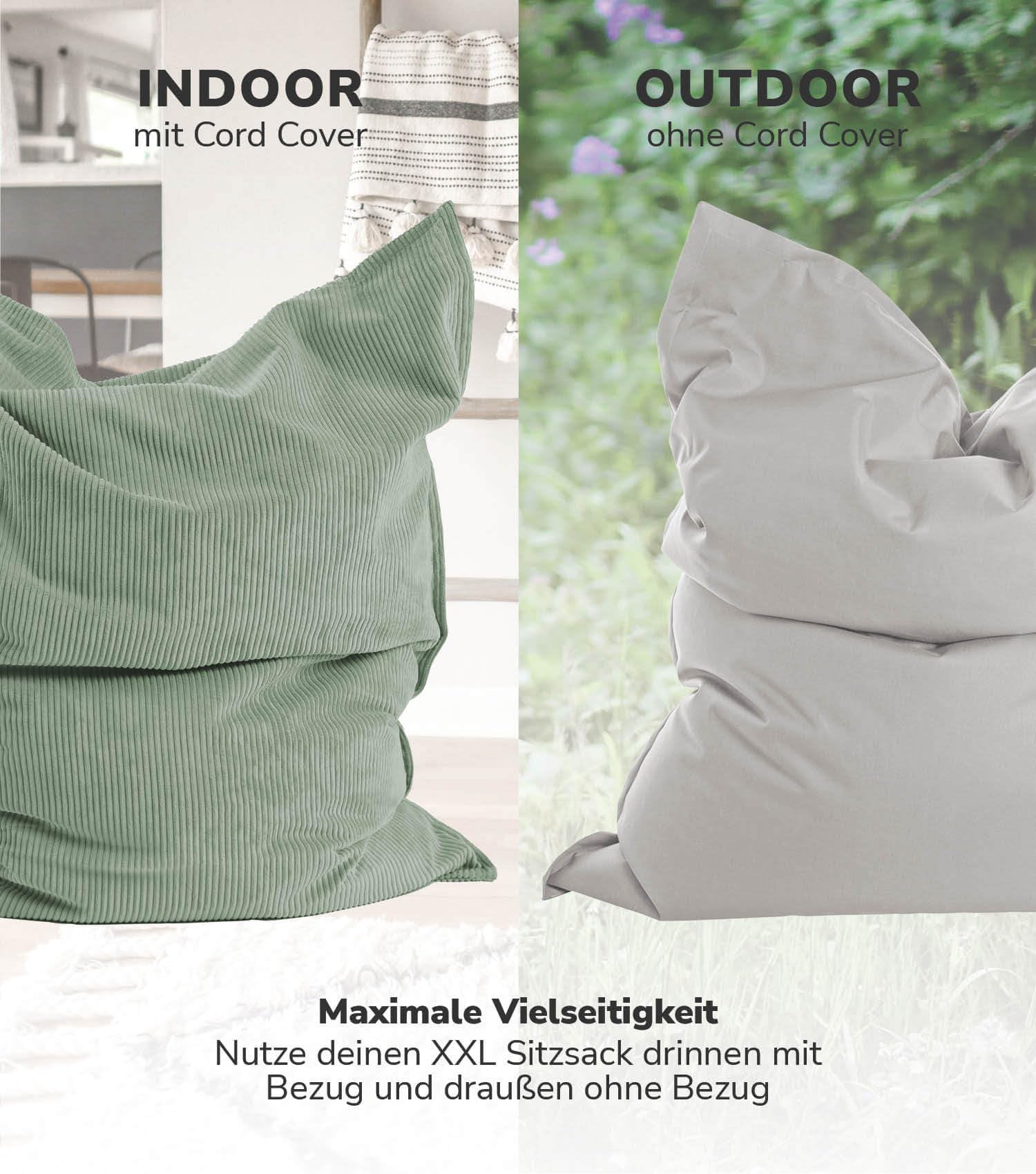 mokebo Sitzsack Bezug aus Cord 'Das Kuschel-Cover', Cover für den Riesen-Sitzsack 'Der Große', Cordbezug in Salbei für Sitzkissen & Liegekissen, für alle XXL Sitzsäcke bis 140x180 cm anwendbar