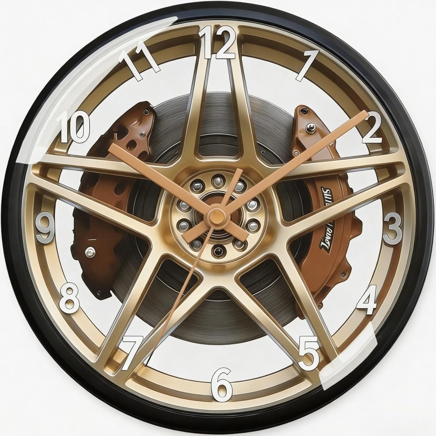 12-Inch Wall Clock, Car Wheel Design, Silent Battery Operated, Premium,High-Definition Glass Dial, Perfect for Home & Man Cave