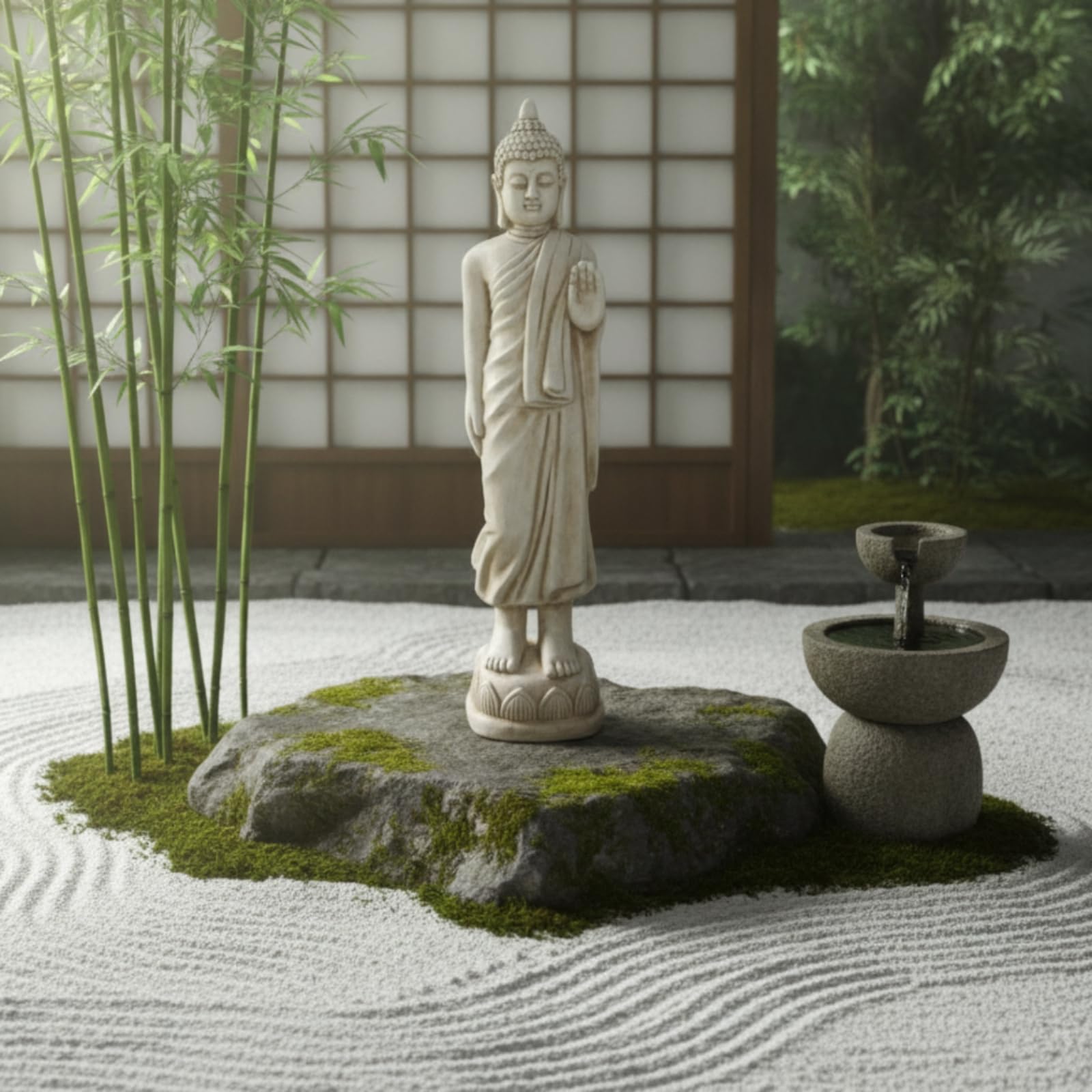 Estatua Buda Decorativa Escultura Figura Imagen con Mano Elevada en Magnesio con Detalles de Túnica y Cabello Adecuada para Meditación Altar Doméstico Entrada Sala de Estar Jardín, Color to 2