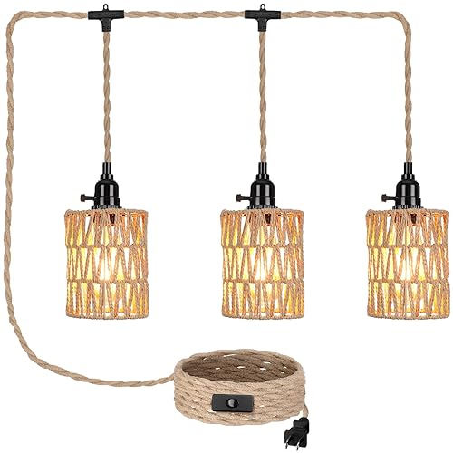 3 Lights Hanging Light with Plug in Cord Pendant Lamp