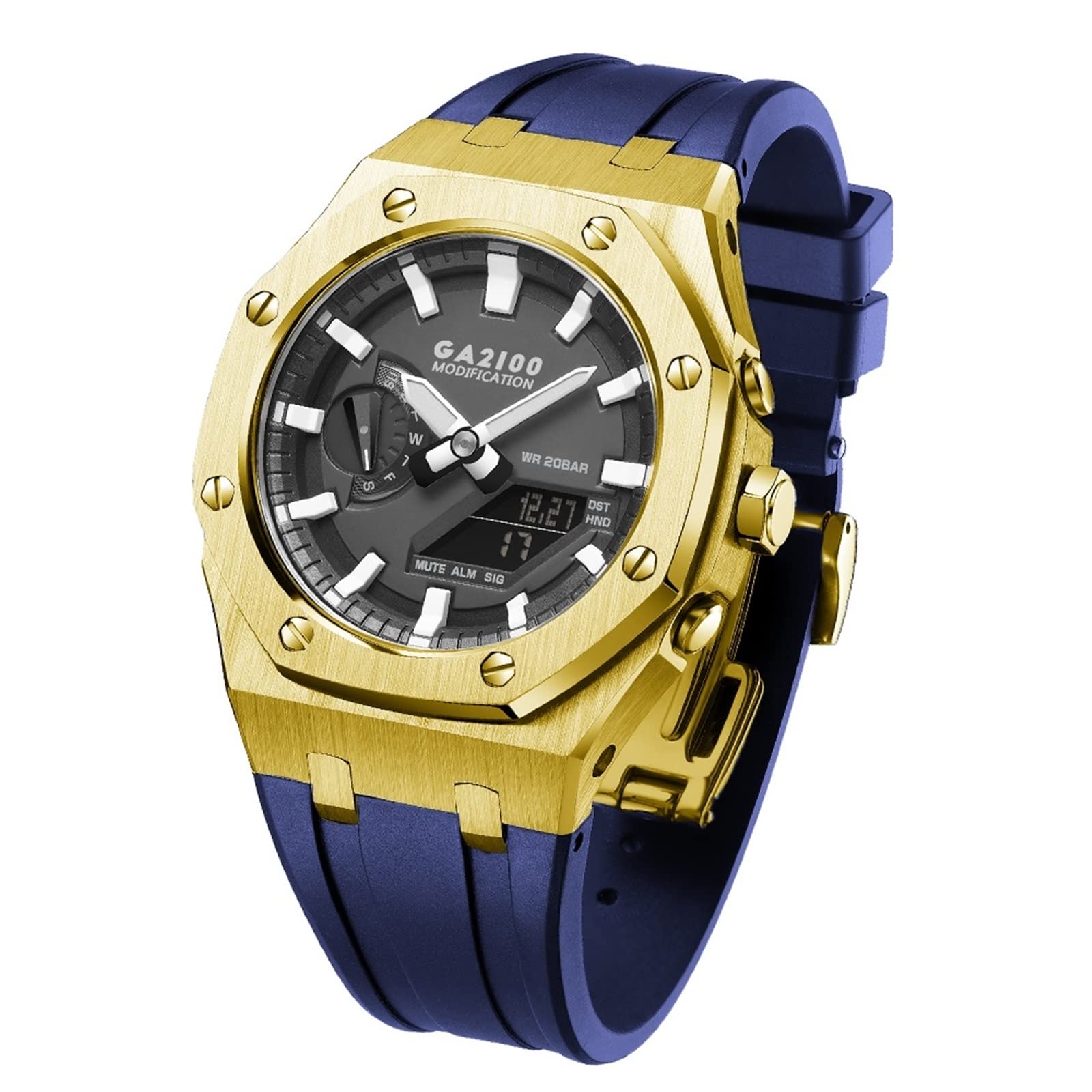 CNHKAU GA-B2100 MOD Kit For G-Shock GA-2110 GA-2100 Metal Watch Case Silicone Strap 316 Stainless Steel Modified Accessories Bracelet Bezel bands (Color : Gold 6)