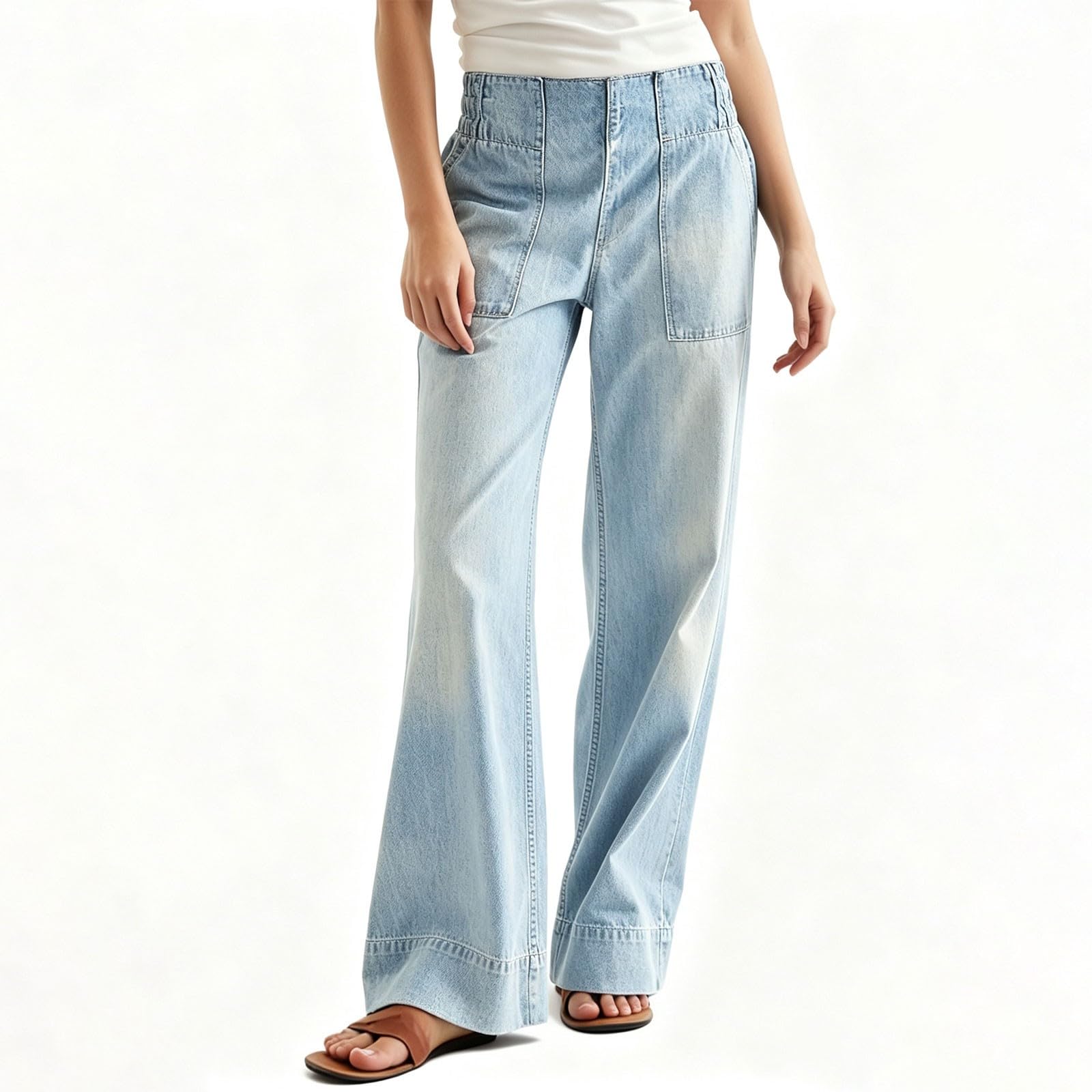 Jeanshose Damen High Waist Weites Bein - Denim Hose Damen Elegant | Locker Jeans Straight Jeanshosen Harajuku Palazzohose Mit Taschen Sommerhose Große Größe Cargohose Y2K Streetwear Denimhose