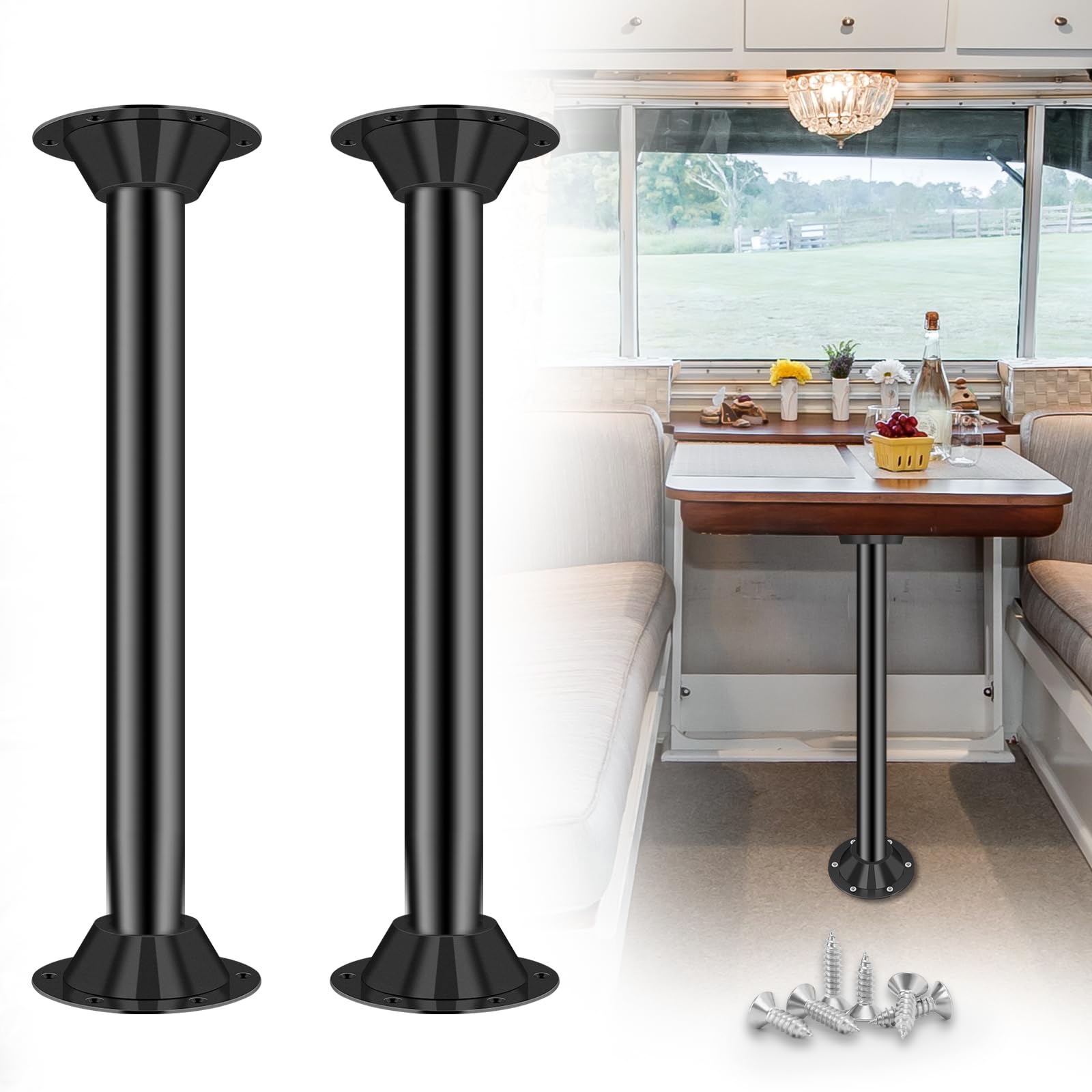 EZIRVLIFE 29" RV Table Leg Mount | Heavy-Duty Aluminum RV Table Legs and Base Mount | Camper Table Pedestal for Trailer, Boat | Non-Wobbly Matte Black