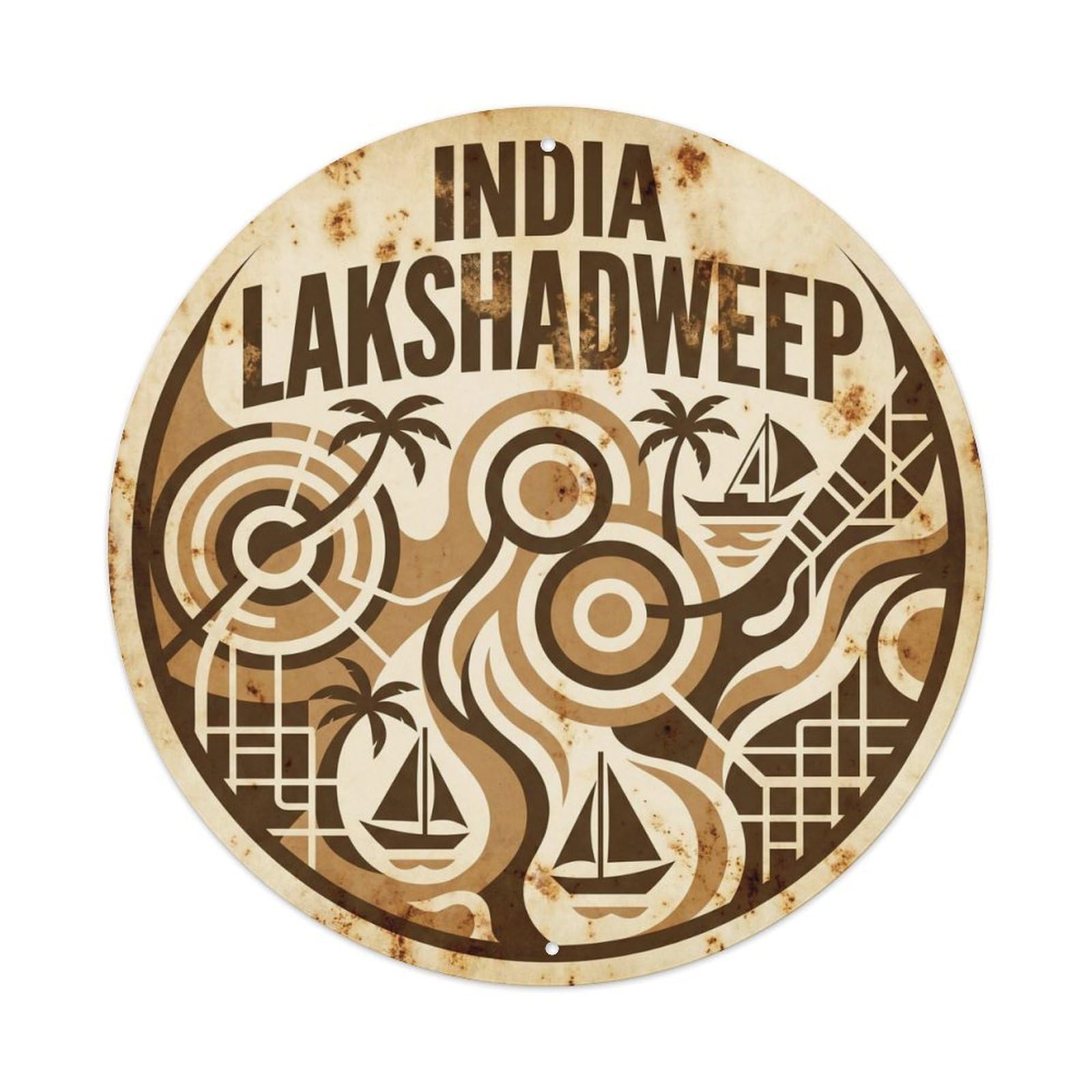 Lakshadweep Islands India Coral Coast Graphic Contrast Metal Tin Sign