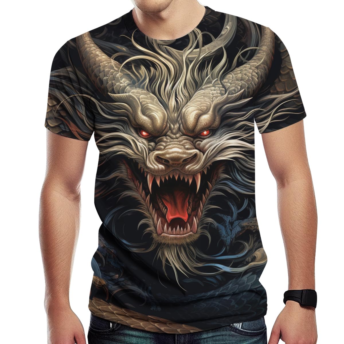 Girren Men's Black2 Dragon Graphic T-Shirt For Novelty 3D Printed Short Sleeve Shirt Fashion Tee Top, 3XL