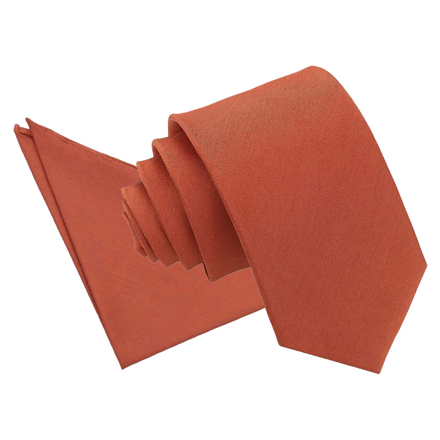 Dqt Men's Rust Plain Shantung 7Cm Slim Tie & Pocket Square Set – Wedding Business Formal Necktie