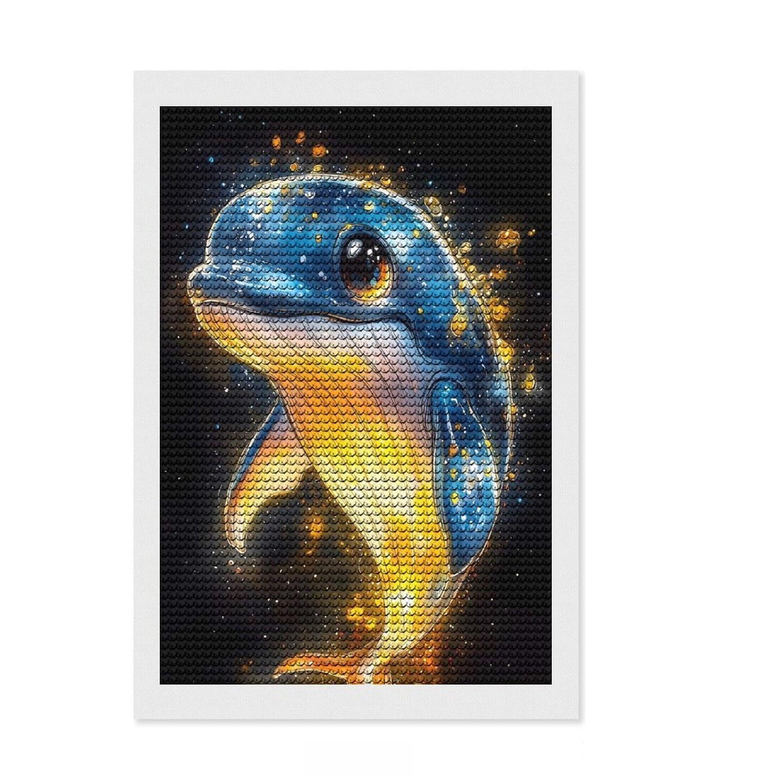 Junmoney Cute Whale Illustration Animal Full Drill Diamond Painting Kit 8"x12", for Teens, Calming Craft to Unwind, Home Wall Decor, Christmas Gift