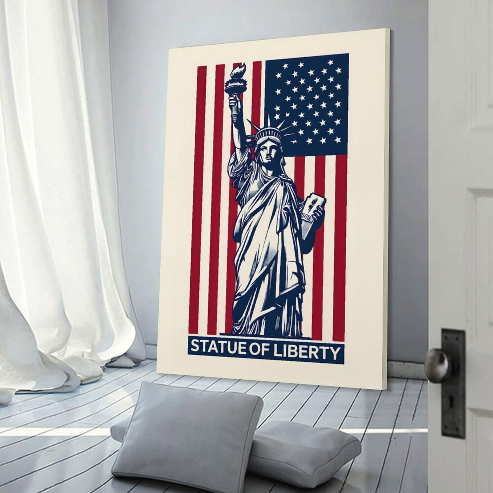 Junmoney Frame-Style-24-2 Statue Of Liberty American Flag Art Room Decor Wall Art 24X36inch(60X90cm), For Bedroom, Guest Room Or Reading Nook, An Easy Wall Refresh For Bedrooms