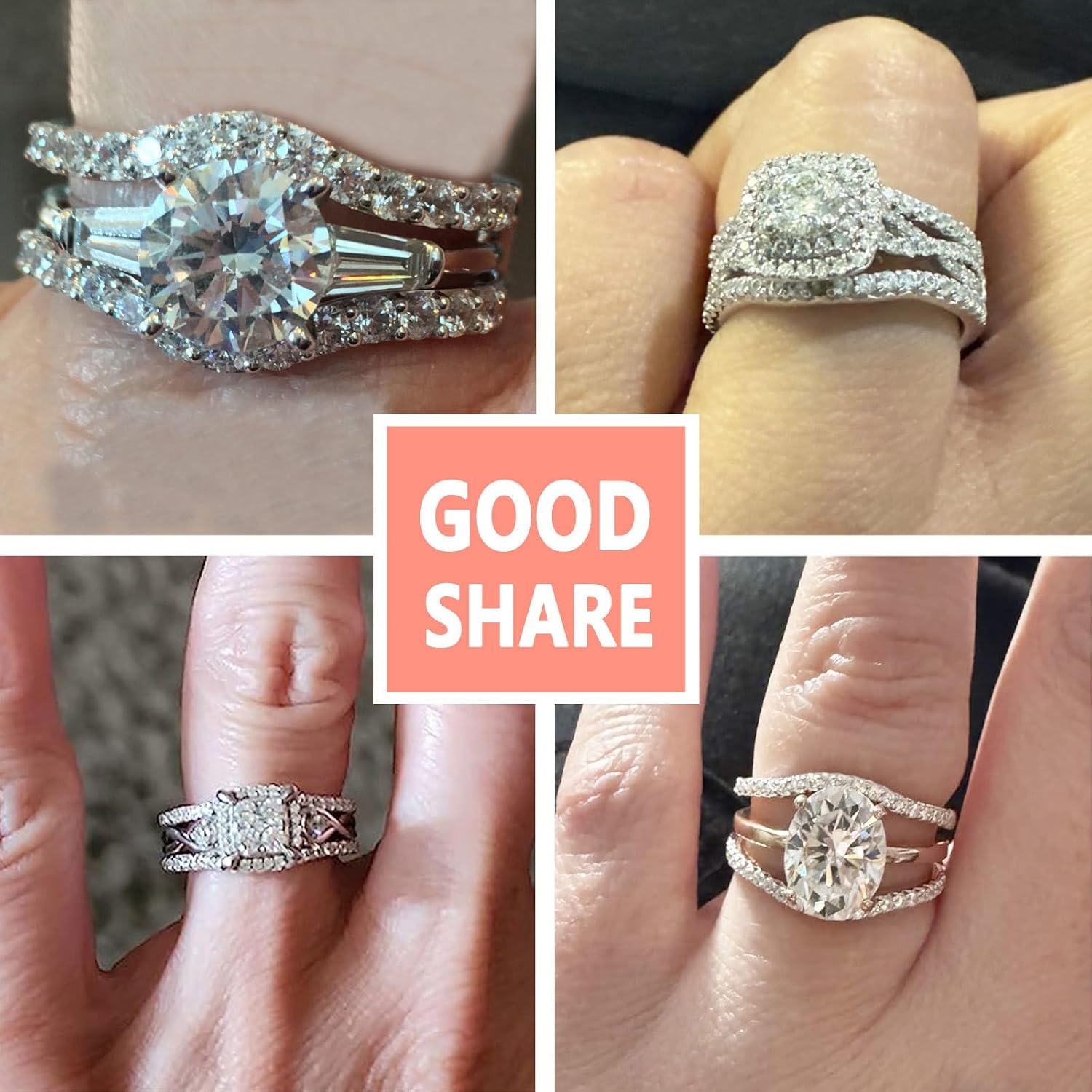 SHELOVES Curved Ring Guard Enhancer Cubic Zirconia Stack Wrap for Engagement Ring White Gold Plated Sz 8.5
