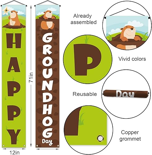 Miniatura 3 de Nepnuser Cartel de porche para el día de la marmota feliz día de la marmota, letrero colgante para puerta delantera, decoración interior y exterior