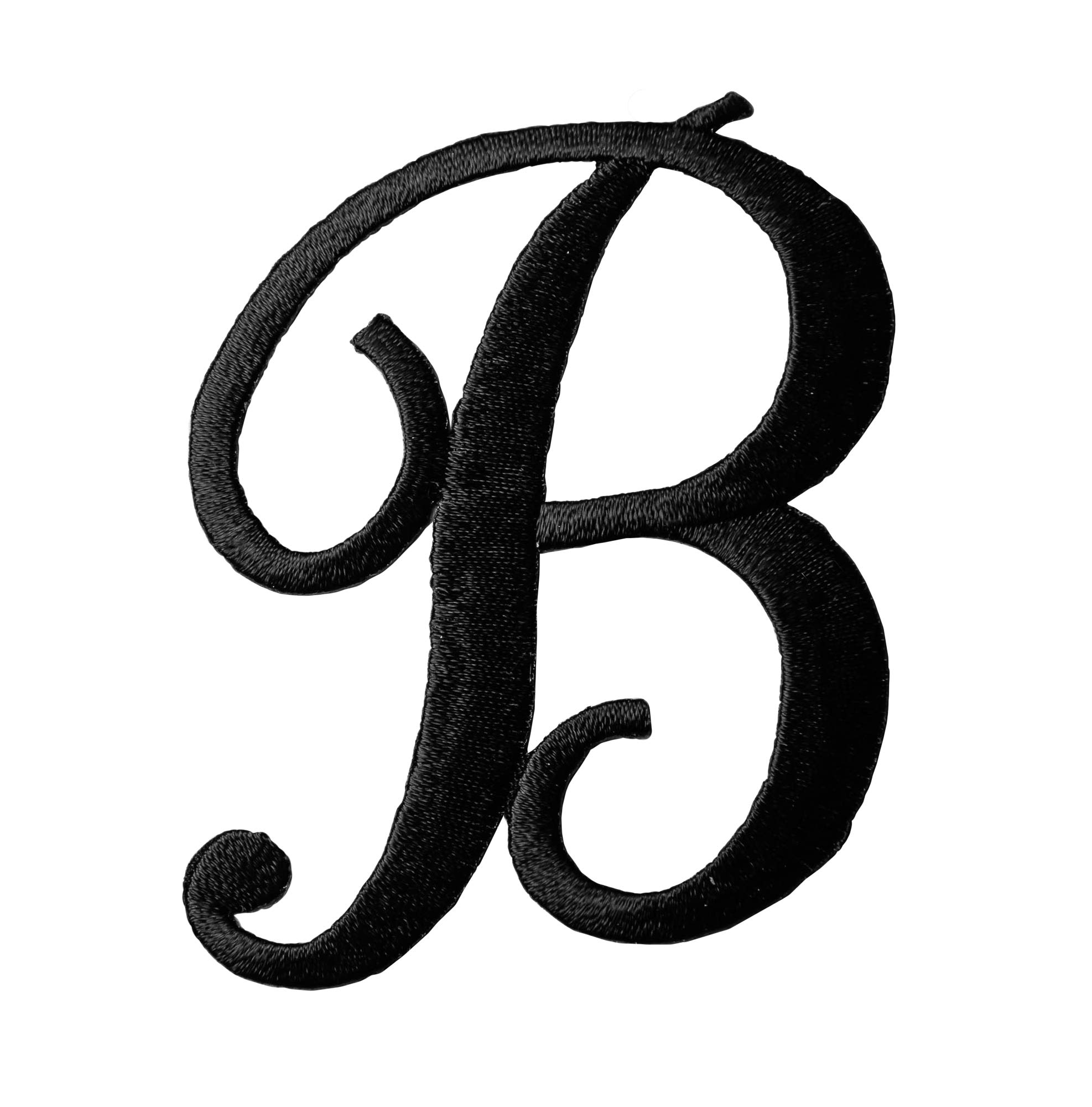 Embroidered Iron-On 3 Inch Script Monogram Letter B (Black)