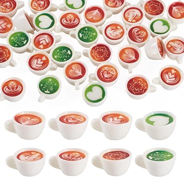 Cheriswelry 32Pcs Mini Coffee Cups Resin Coffee Miniature Ornaments Simulated Matcha Drink Mug Lovely Tableware Dollhouse Display Accessories 12x23mm for Kitchen Desktop Bar Decoration