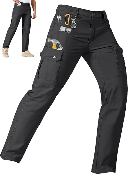 IGOLUMEN Work Pants for Men Stretch Tactical Pants with 11 Pockets Ripstop Cargo Pant Construction Utility Trouser Hiking EDC - 1