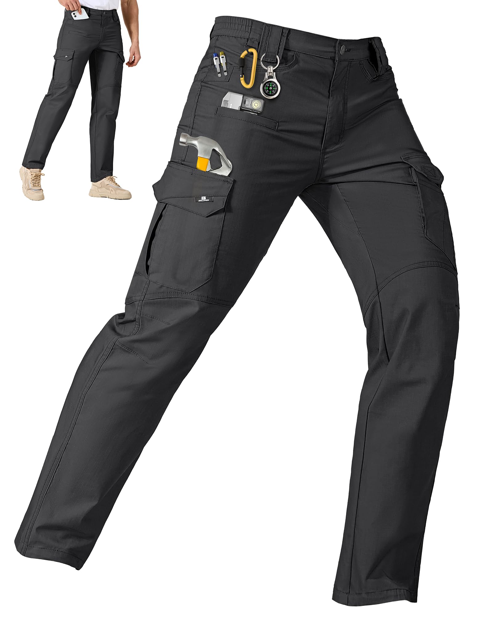 IGOLUMEN Work Pants for Men Stretch Tactical Pants with 11 Pockets Ripstop Cargo Pant Construction Utility Trouser Hiking EDC