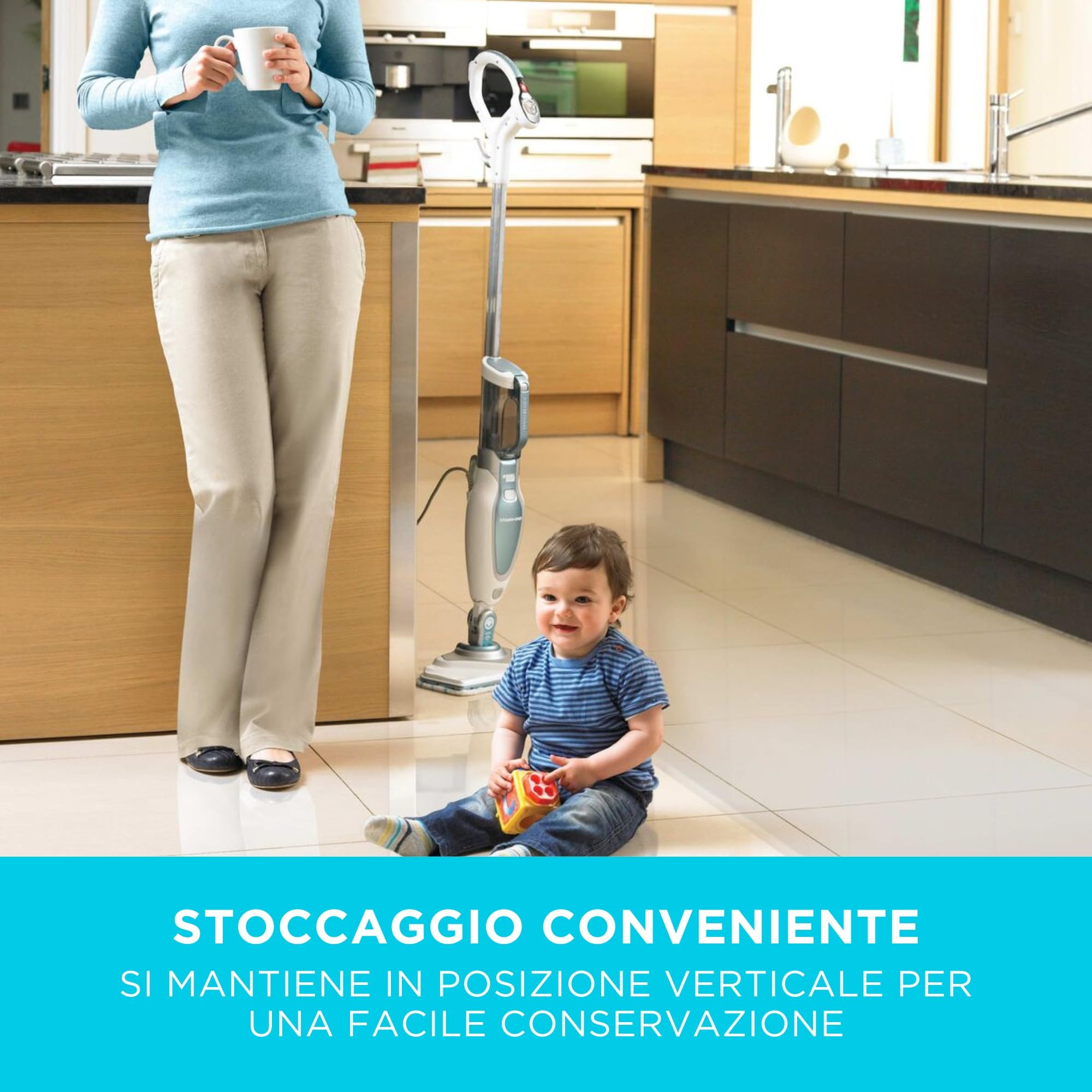 BLACK+DECKER FSM1630-QS Lavapavimenti a vapore STEAM-MOP Deluxe con Minitesta Triangolare Lift&Reach, 1600 W, Serbatoio 460ml