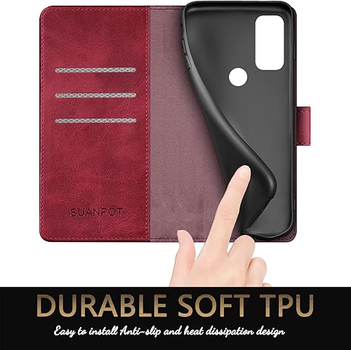 Miniatura 10 de SUANPOT Funda tipo cartera para Motorola Moto G PurePlay 2023 con bloqueo RFID, tarjetero de poliuretano a prueba de golpes, funda de piel sintética