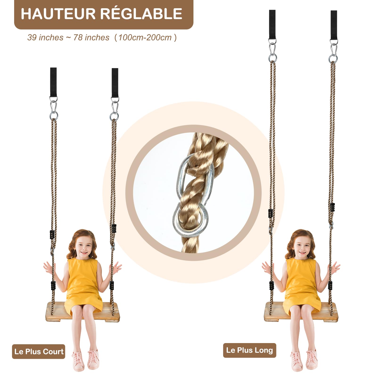 Balançoire Bois Compacte | Siège Ergonomique 40x16x3cm