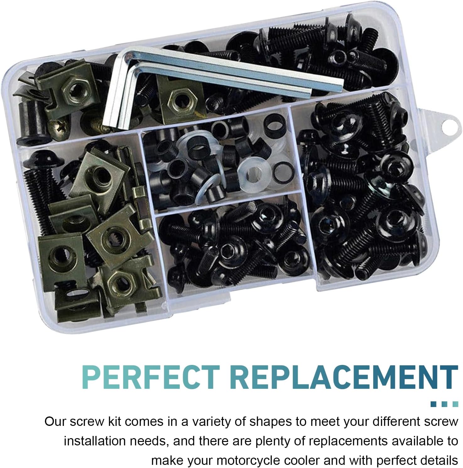 177 PCS Motorcycle Fairing Bolt Kit, M5 M6 Stainless Steel Windscreen Screws, Aluminum Fasteners Fairing Bolts Nut Clips Kit, Washers Nuts Screws Assortment for Sport Bikes (Black)