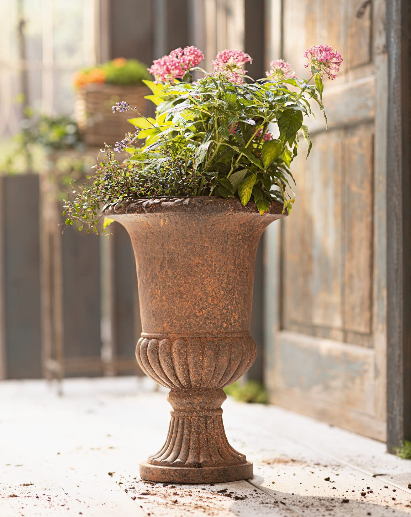 Dekoleidenschaft Pflanzer Amphore in Stein-Optik, 50 cm hoch, antik braun, Pflanztopf, Blumentopf, Pflanzgefäß, Garten-Deko für Draußen