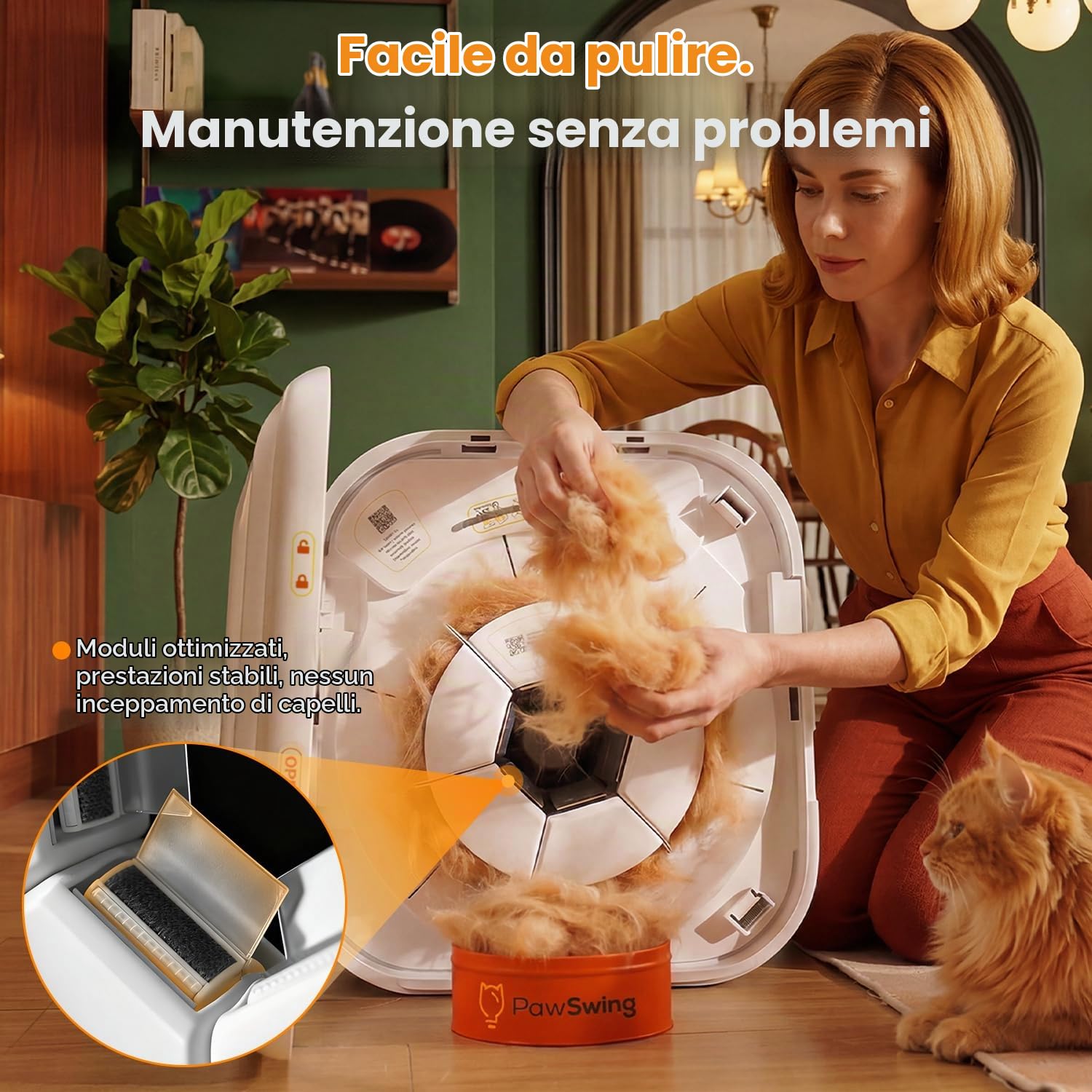 Spazzola automatica per gatti a 360° delicata sulla pelle, con setole arrotolabili, per eliminare peli e palle di pelo, per tutti i gatti
