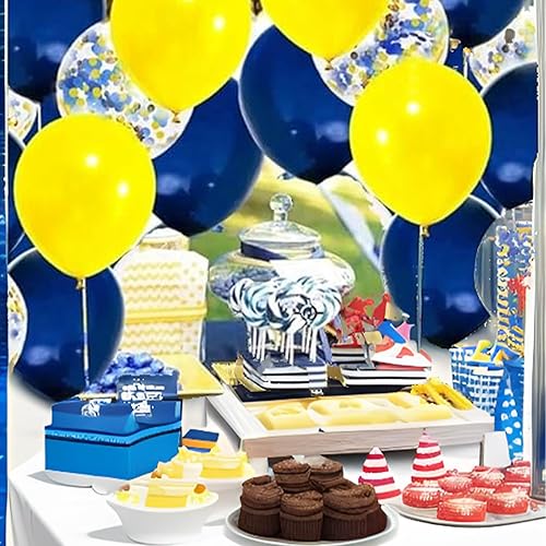 Miniatura 2 de Globos amarillos y azules de 12 pulgadas, globos de confeti amarillo y azul para baby shower, cumpleaños, graduación, boda, aniversario, suministros