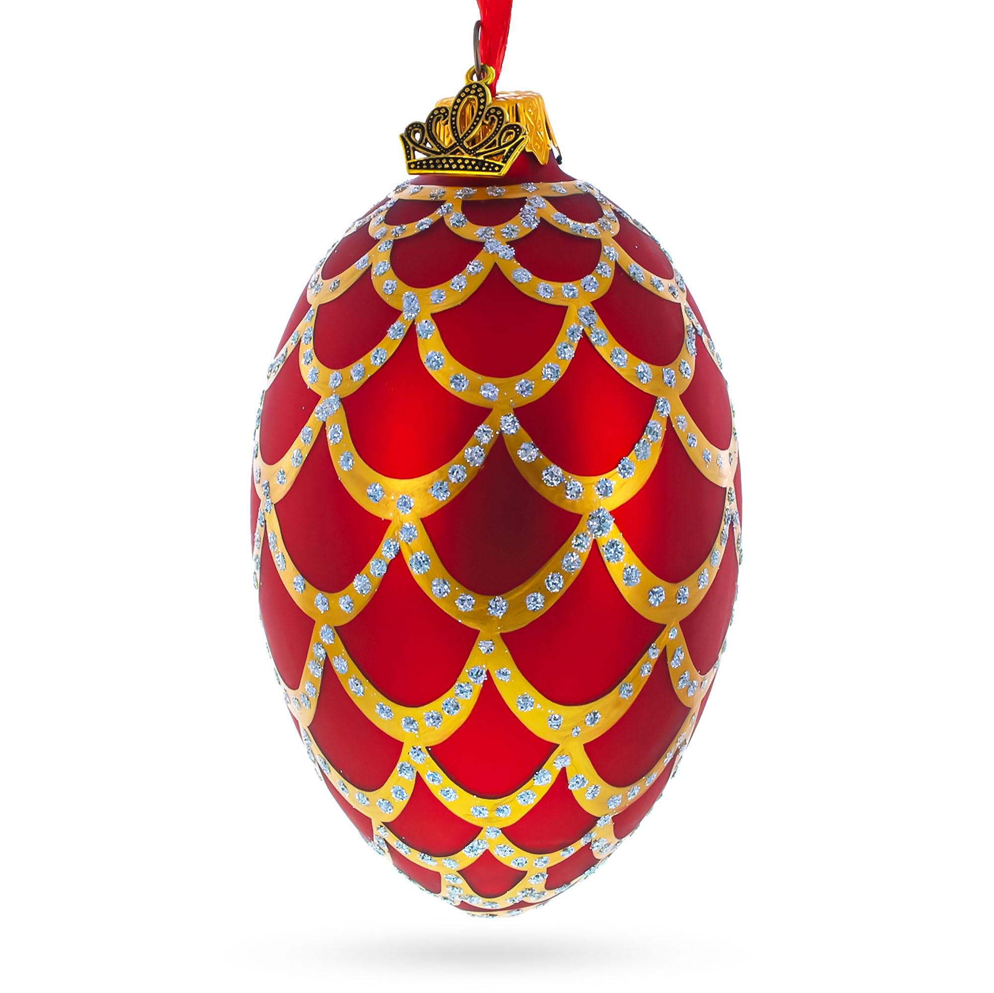 1900 Pine Cone in Red Royal Egg Glass Ornament 4 Inches
