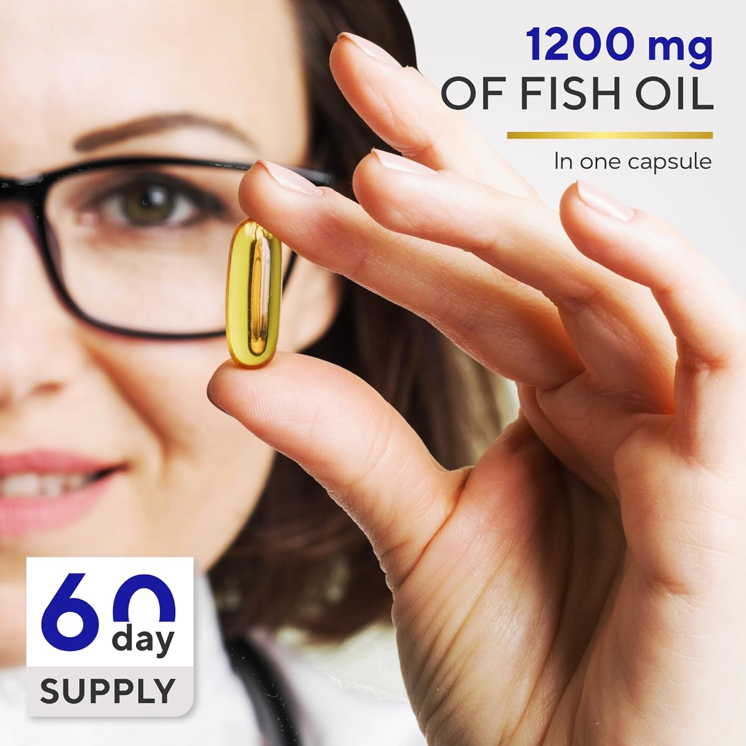 High Potency Omega 3 Fish Oil 1200 mg, 720 mg Omega-3 with EPA 432 mg & DHA 288 mg per Serving, Lemon Flavor, 60 Softgels, Dietary Supplement