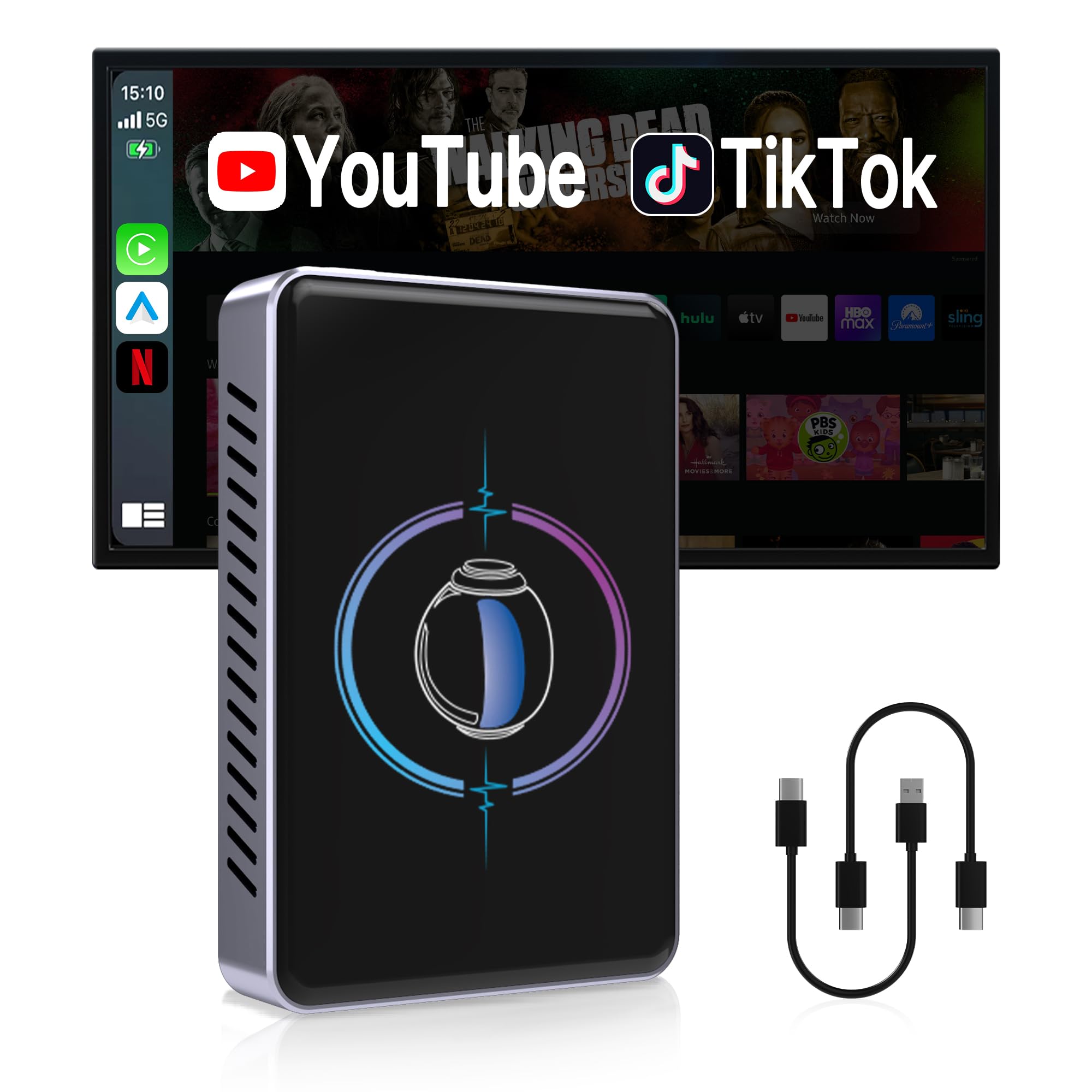 4-in-1 Wireless CarPlay & Android Auto Adapter, Streaming Netflix/YouTube/TikTok Video/TF Card AI Box Dongle, Screen Mirroring & HDMI Output for Cars with OEM Wired iPhone/Android, Plug & Play-image-37