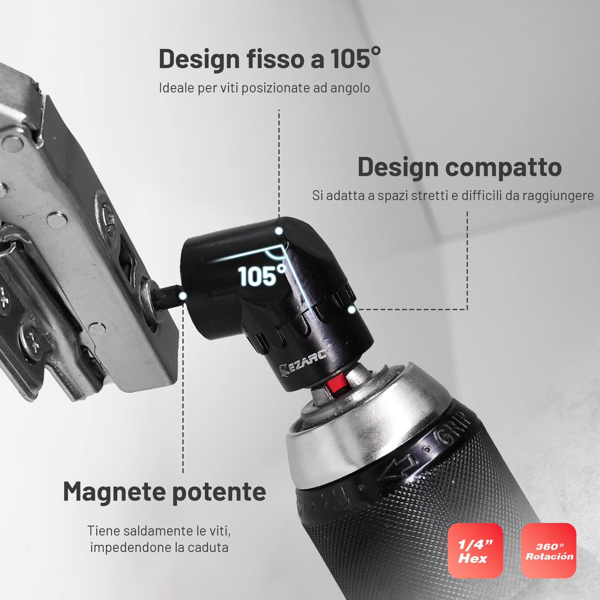 EZARC Set di adattatori per bussole a percussione, 1/4", 3/8", 1/2", adattatore a sgancio rapido e estensione magnetica per punte da trapano, girevoli e ad angolo retto, per trapano elettrico e