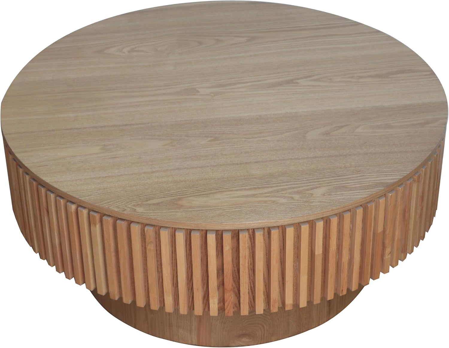 31.5" Round Coffee Table with Hidden Storage, Solid Wood Drum Coffee Table Tea Table for Living Room, Bedroom, Apartment or Office, Natural Wood