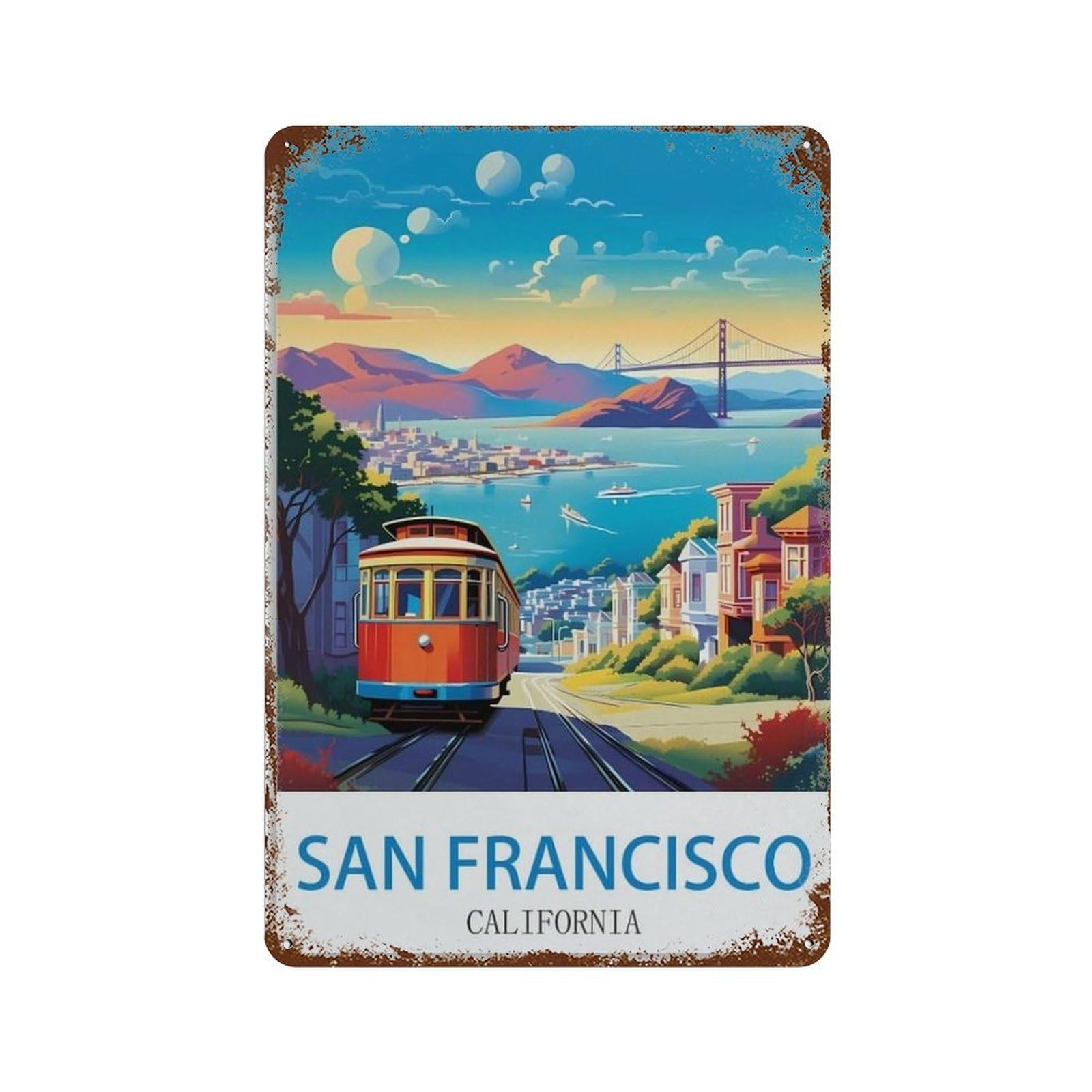 Metal Tin Sign,San Francisco California,Tin Sign Vintage Bar Kitchen Garage Cave Home Wall Funny Decor Retro Tin Sign(15x30cm）6x12 inch-A4