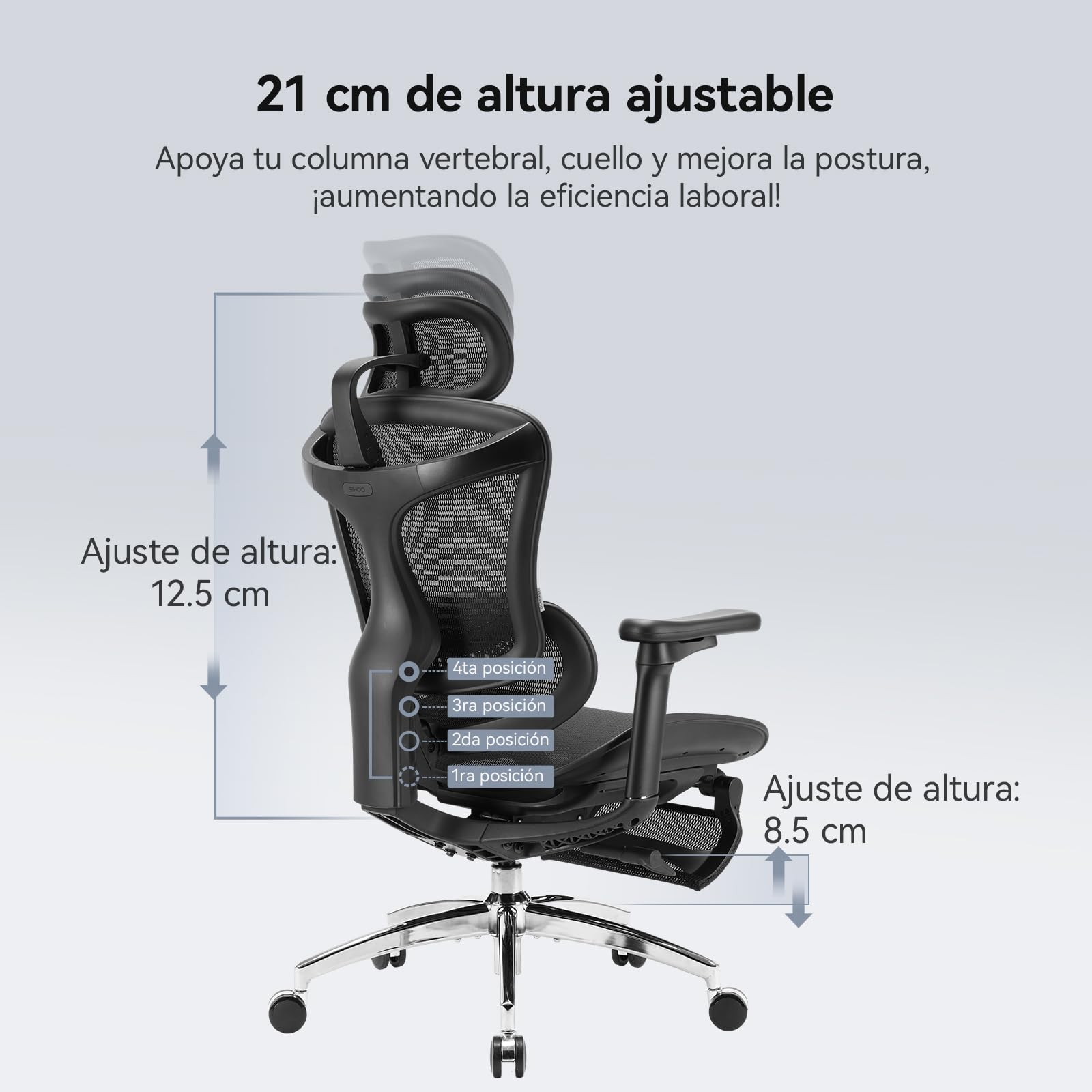 SIHOO DORO-C300L-A3-101-JT ergonomiczne krzesło biurowe z siatki, wysokie oparcie z podłokietnikami 7D