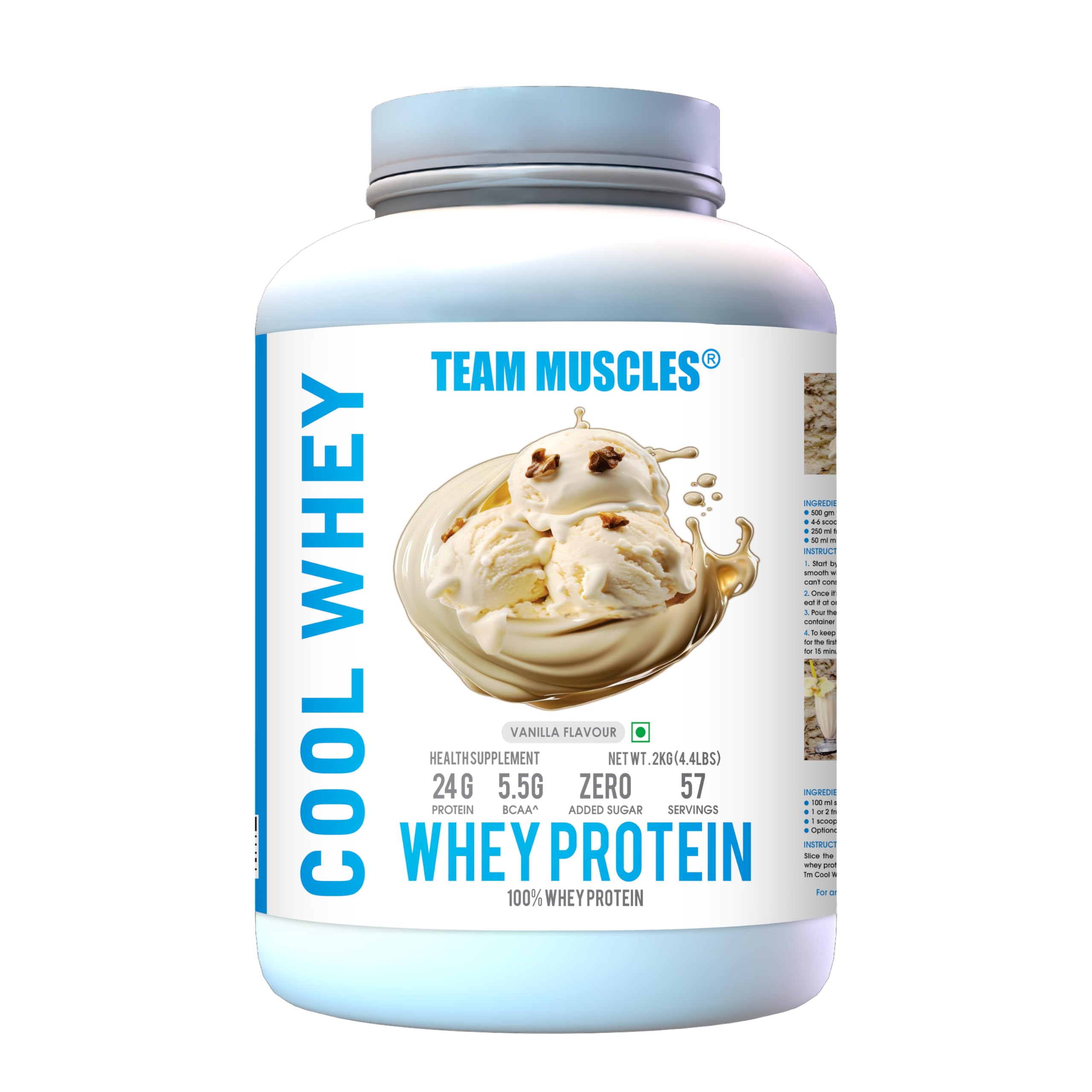 TM WITH TEAM MUSCLES Cool Whey 100% Whey Protein,2Kg,Whey Protein,Cool Whey Protein,Gold Whey,Tm Supplement(Vanilla,Po1)