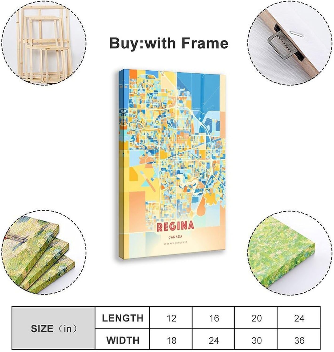 Colorful Regina Canada Blue Orange Fine Print, City Map City ​​​​map Scenery Landscape Living Room Canvas Bathroom Abstract Inspirational Framed Motivational Boho Kitchen Sign Travel Modern Cool Offic