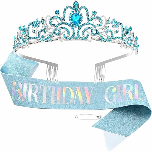 Acenail Corona de cumpleaños para niña, banda de cumpleaños, tiara de cumpleaños para niñas, coronas de cumpleaños con diamantes de imitación para