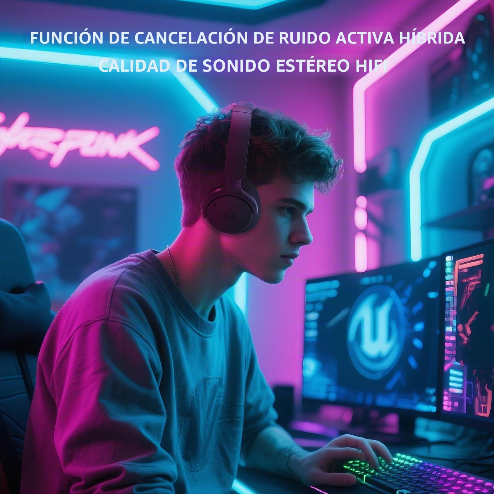 Redragon H610 Auriculares Gaming Inalámbricos Cancelación Ruido Negro | Batería de 40 Horas Ligeros Micrófono Integrado Conexión Estable para Juegos
