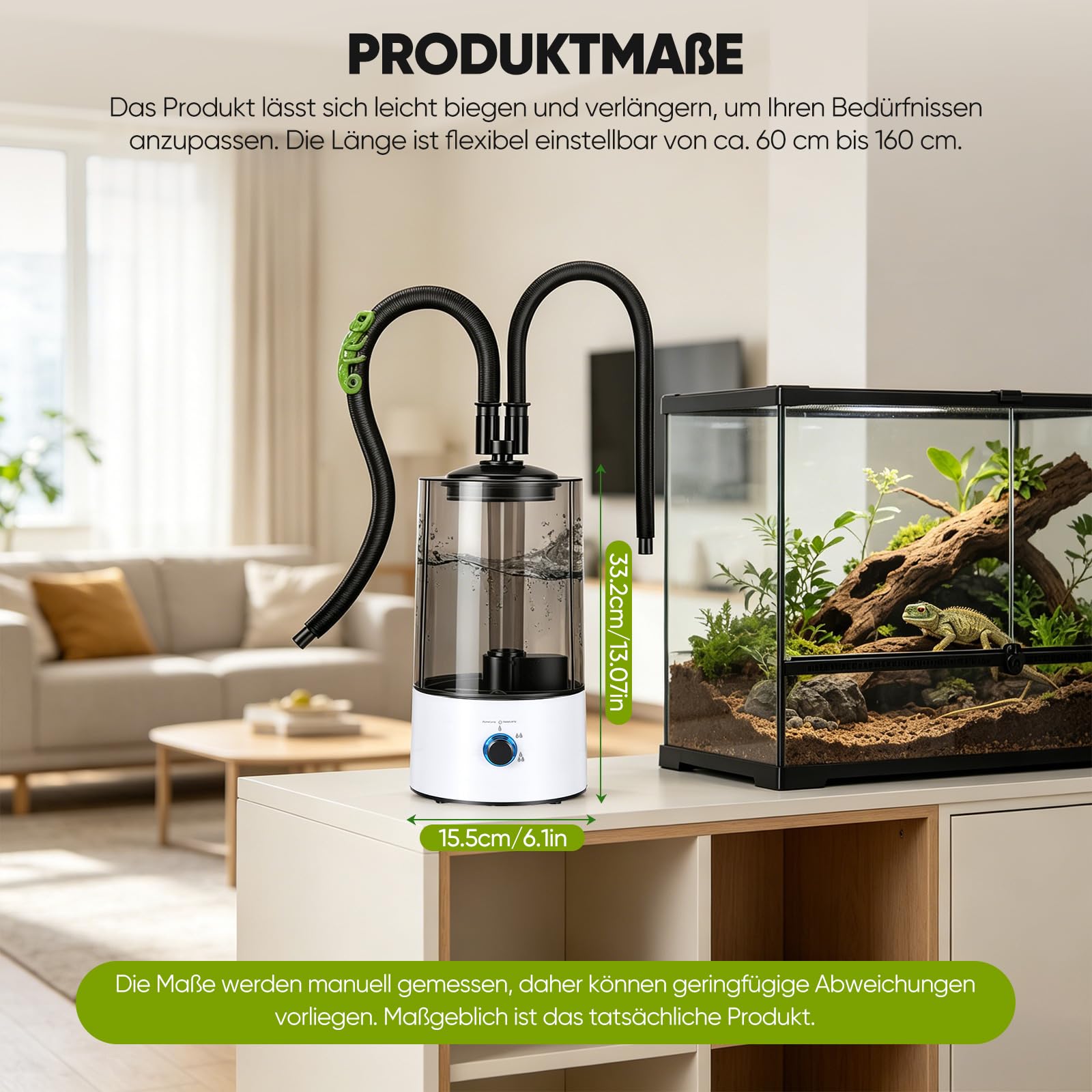 Reptilien Luftbefeuchter, 4L Großem Tank Nebelgerät，Reptilien-Tank-Terrarium Nebelmaschine mit 2m Schlauch,vernebler terrarium für Reptilien, Amphibien, Schildkröten, Feuchtpflanzen