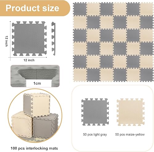 Miniatura 2 de Tapete de juego de 100 azulejos de espuma con bordes para niños, bebés, niños pequeños, tapete de EVA multicolor de 12 x 12 pulgadas, acolchado de