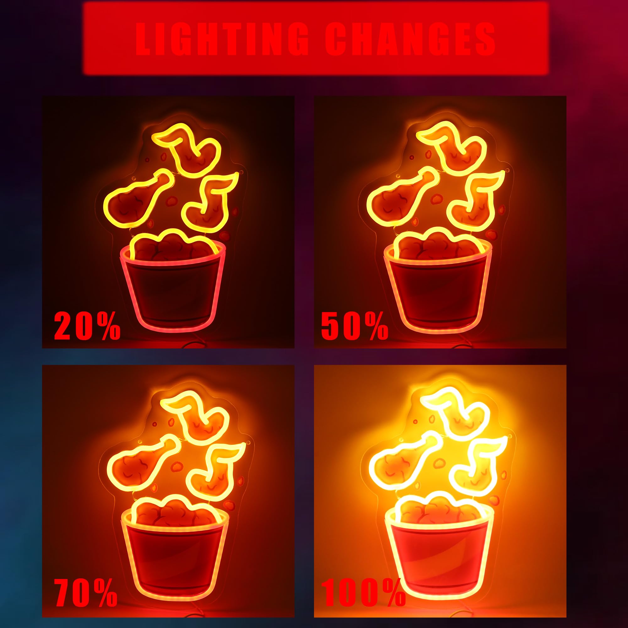 Insegna al neon con gamba di pollo fritto per la decorazione della parete della stanza del cinema, luce al neon stampata UV colorata, opera d'arte a LED per bar, camera da letto, sala giochi