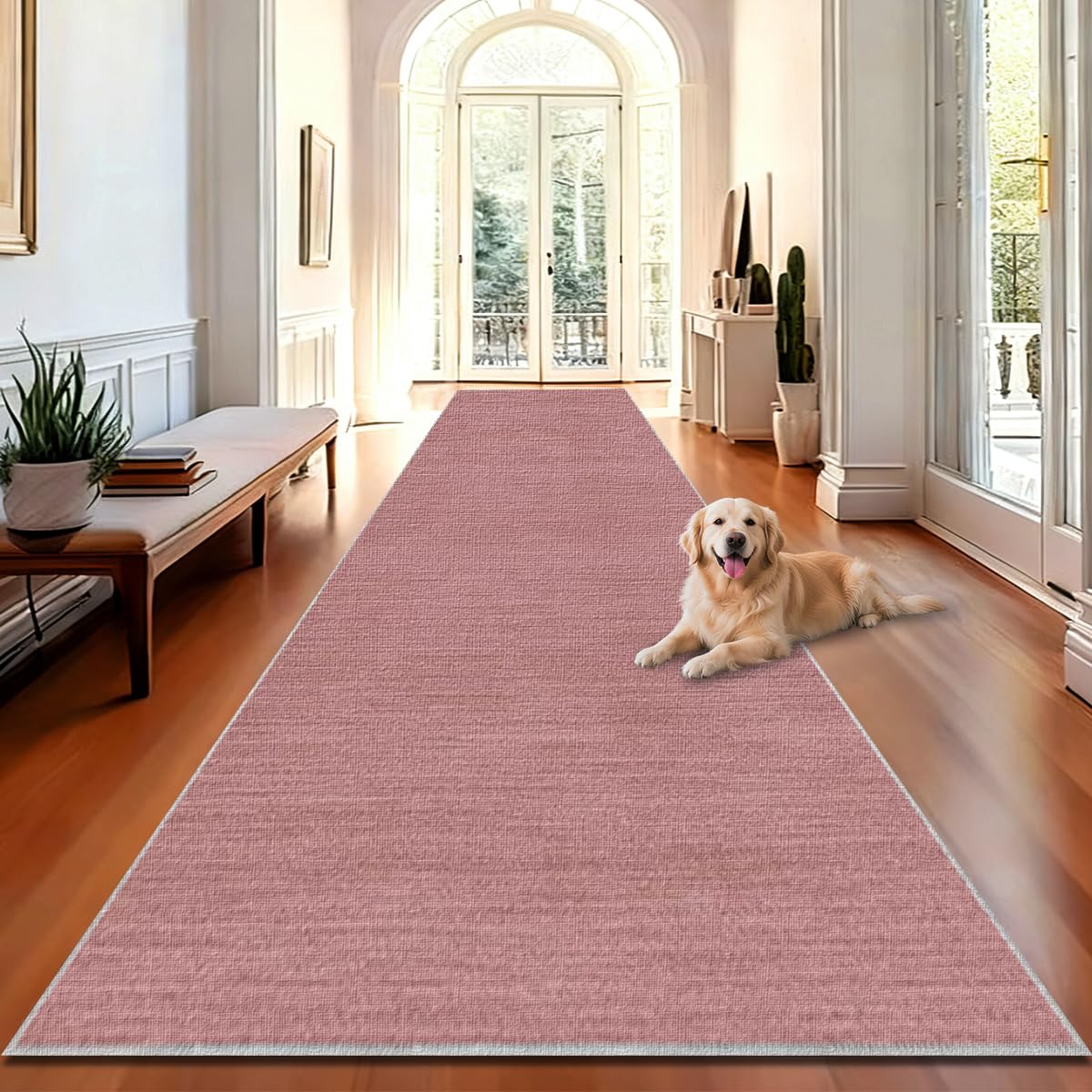 Teppich Läufer Teppichläufer Flur Läufer Teppich Rutschfester Waschbarer Teppich für Küche Läufer Schlafzimmer Bodenteppich für Flur Furteppich Läufer Lang Küchenteppich Rosenrosa 40 x 250cm