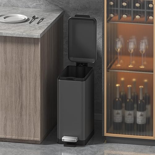 Miniatura 7 de Mbillion Basurero de baño con tapa, pequeño cubo de basura delgado de acero inoxidable de 10 litros, cierre suave de 2.6 galones, pedal escalonado,